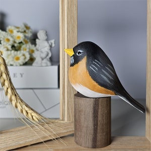 Handmade American Robin Figurine: Unique Hand-Painted Wooden Bird Decor
