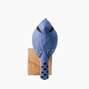 Blue Jay Bird Figurine Hand Carved Painted Wooden image 8