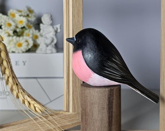 Hand-Painted Pink Robin Figurine, Artisan Crafted Wooden Bird, Unique Gift for Bird Watchers, Nature-Inspired Home Decor