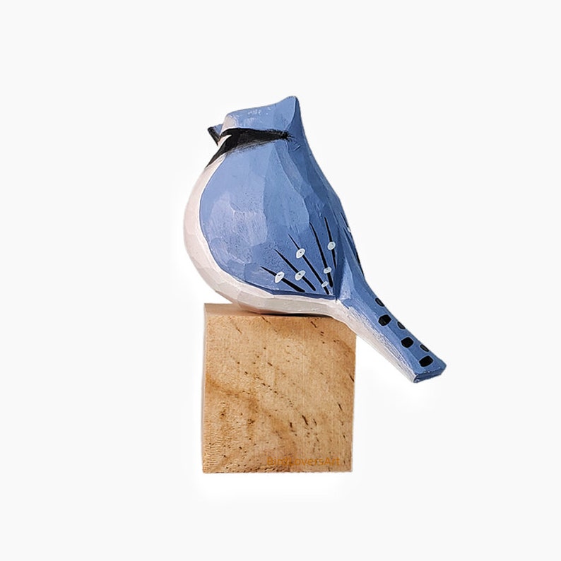 Blue Jay Bird Figurine Hand Carved Painted Wooden image 7