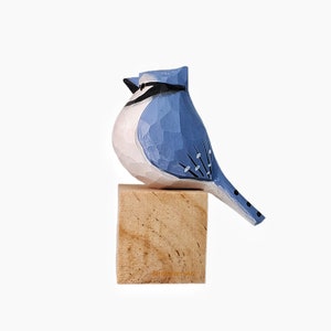 Blue Jay Bird Figurine Hand Carved Painted Wooden image 5