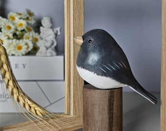 Handcrafted Dark-Eyed Junco Figurine | Unique Hand-Painted Wooden Bird Decor