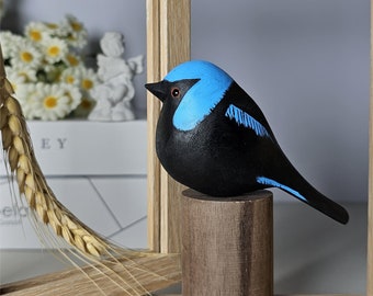 Hand-Painted Scarlet-Thighed Dacnis Figurine, Artisan-Crafted Wood Sculpture, Unique Bird Collector's Item, Eco-Friendly Home Décor