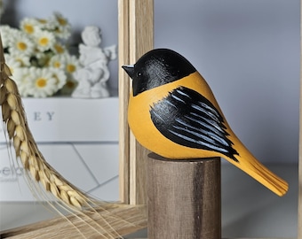 Handcrafted Black-and-Orange Flycatcher Figurine | Unique Hand-Painted Wooden Bird Decor