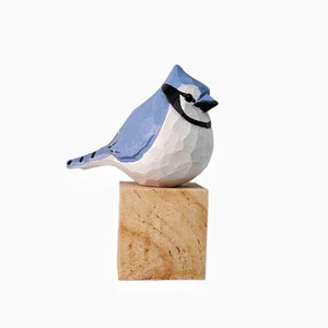 Blue Jay Bird Figurine Hand Carved Painted Wooden image 3