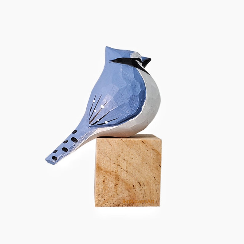 Blue Jay Bird Figurine Hand Carved Painted Wooden image 6
