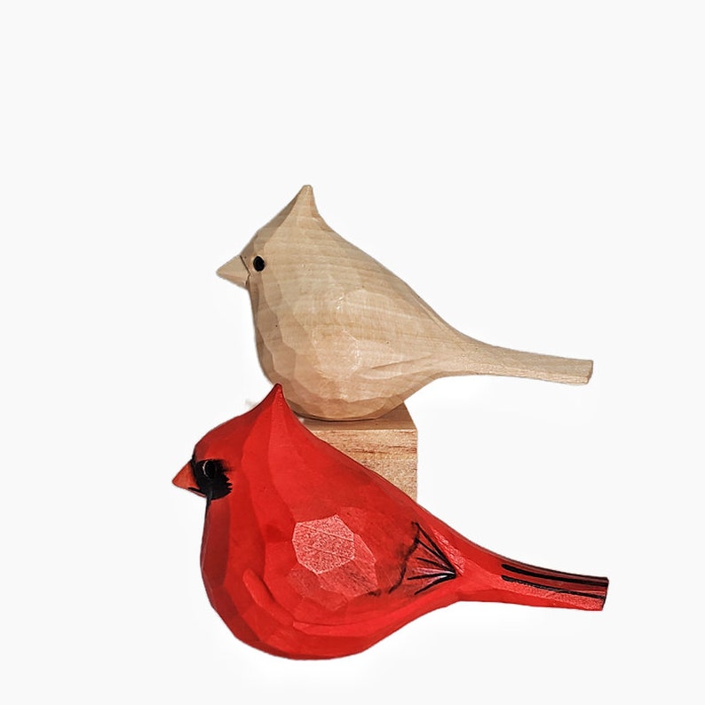 Northern Cardinal Bird Statue Wooden Hand Carved Painted Bird Ornaments image 9