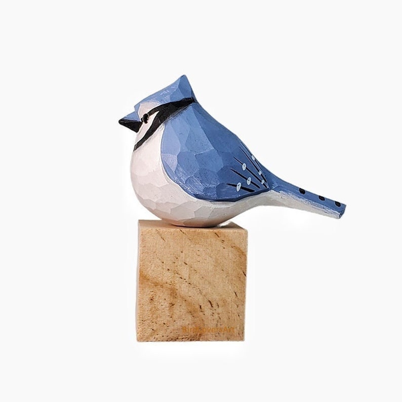 Blue Jay Bird Figurine Hand Carved Painted Wooden image 2