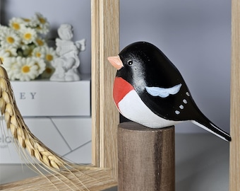 Hand-Painted Rose-Breasted Grosbeak Figurine, Artisan Wooden Bird Sculpture, Perfect Gift for Bird Lovers, Unique Home Décor