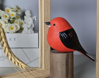 Scarlet Tanager Hand-Painted Figurine, Artisan Wood Sculpture, Unique Bird Lover Gift, Stunning Home Décor Accent