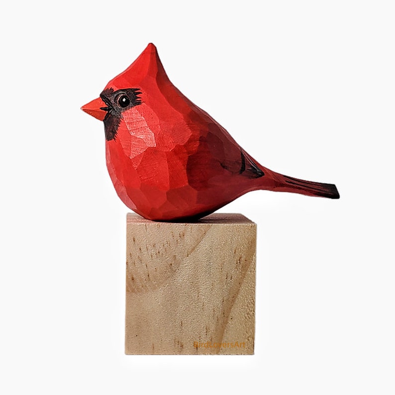 Northern Cardinal Bird Statue Wooden Hand Carved Painted Bird Ornaments image 3