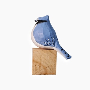 Blue Jay Bird Figurine Hand Carved Painted Wooden image 4