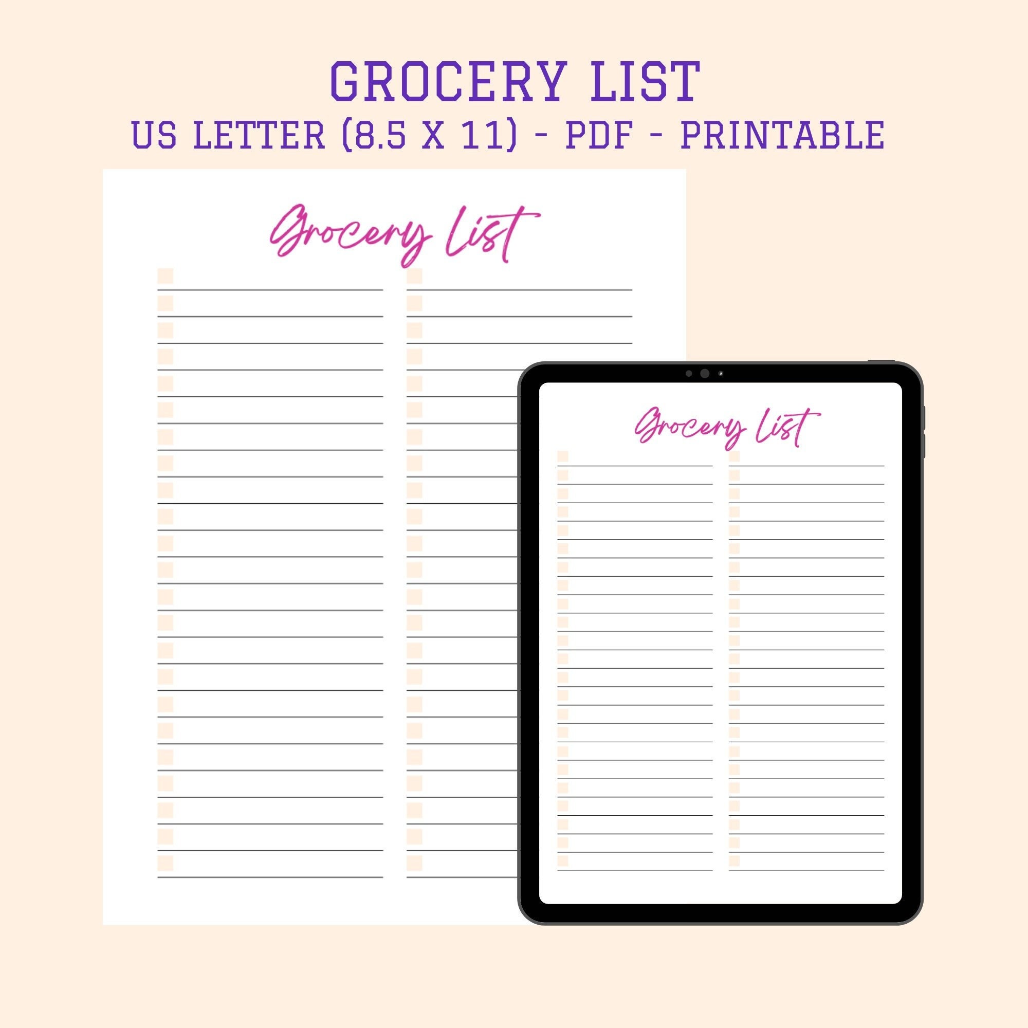 Grocery List Printable Grocery List Template Grocery List - Etsy