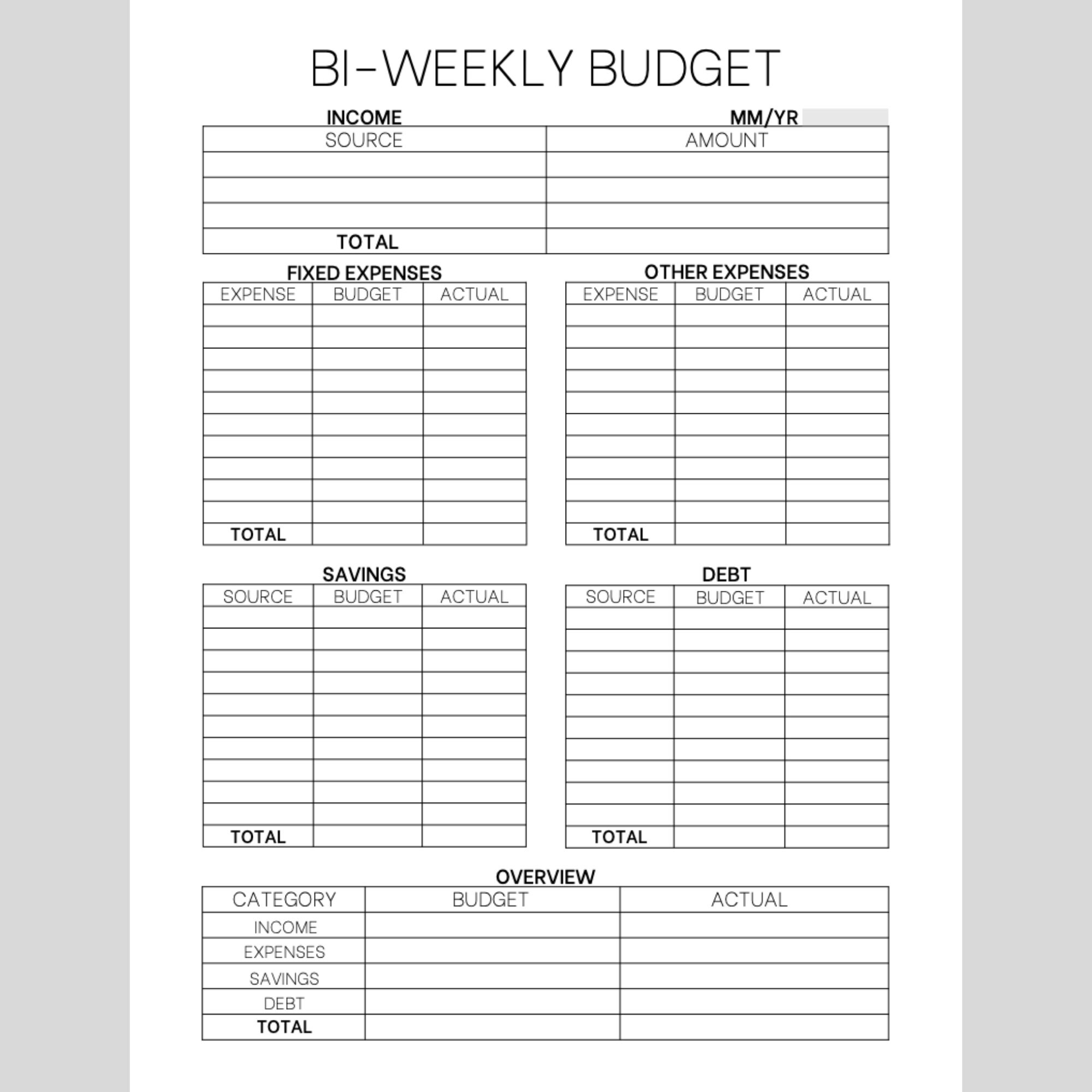 Bi-weekly Budget Template, Printable Bi Weekly Paycheck Planner ...