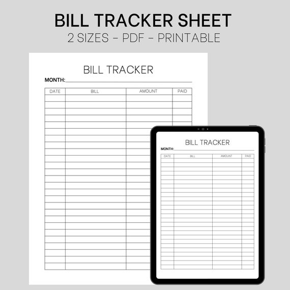 Bill Tracker Printable Template Bill Organizer Bill Planner - Etsy