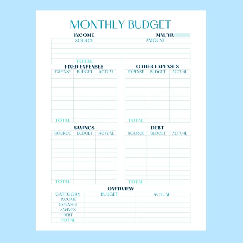Monthly Budget Finance Template Printable Monthly Finance Etsy Monthly Budget Finance Template Printable Monthly Finance Etsy