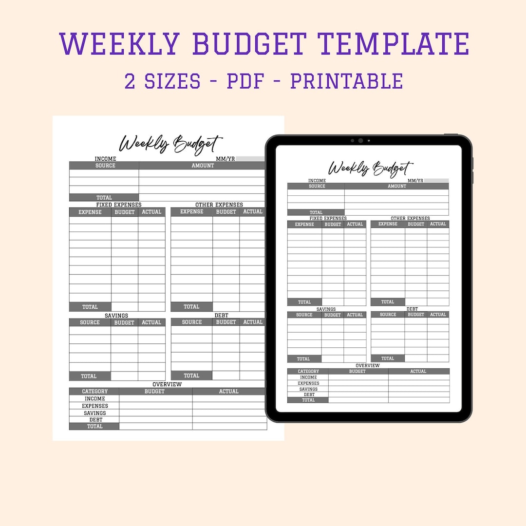 Weekly Budget Template Printable, Weekly Budget Digital Planner, Weekly ...