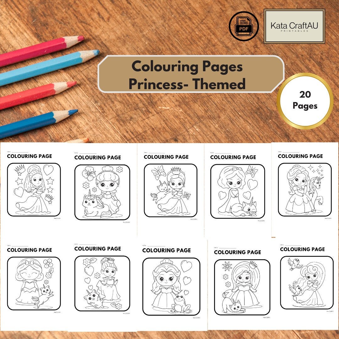 Printable Colouring Pages for Adults and Kids With Princess Themed. Relaxing & Fun Designs ...