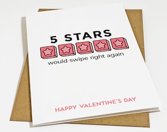 Five Star Review Valentine's Day Card - Funny Greeting Card For New Couple - Would Swipe Right Again - Sweet Valentine Card For Boyfriend