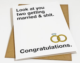 Funny Marriage Congratulations Card Newly Wed Couple, Congrats Card For The Bridge & Groom, Funny Engagment Card For Friend, Sister, Cousin,