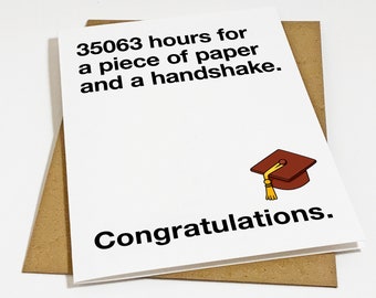 Piece of Paper & A Handshake Greeting Card For New College Graduate - University Grad Card - Funny Congrats Card For Best Friend