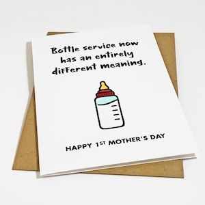 Carte drôle de fête des mères, carte de service de bouteille pour maman, carte de voeux drôle de première fête des mères pour une nouvelle maman, carte-cadeau de maman pour jeune maman