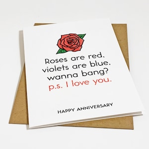 Poème de carte d'anniversaire étonnamment drôle pour son mari, les roses sont rouges, les violettes sont bleues, carte d'anniversaire suggestive idiote pour petit ami