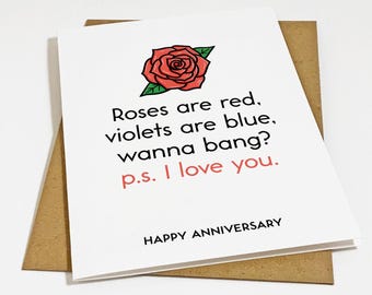 Unexpectedly Funny Anniversary Card Poem For Husband, Roses Are Red Violets Are Blue Silly Suggestive Anniversary Card For Boyfriend