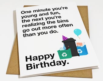 Trash Bin Birthday Card For Best Friends, Funny Birthday Greeting For Parents - Matte White A2 Greeting Card