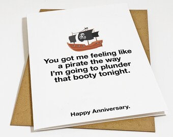 Hilarious & Witty Pirate Anniversary Card - Funny Plunder Booty Anniversary Gift Card For Wife - White A2 Matte White Greeting Card