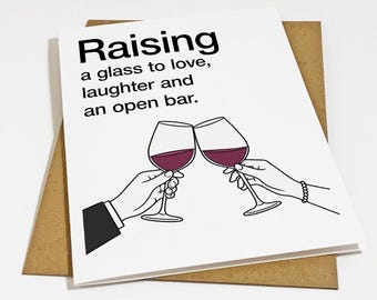 Lever de verre : carte de voeux amusante de félicitations pour mariage avec open bar