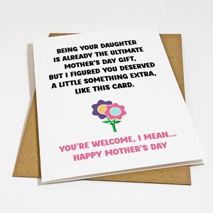 La carte-cadeau ultime pour la fête des mères - carte de voeux hilarante pour maman de sa fille, carte de fête des mères méchante, carte A2 blanc mat