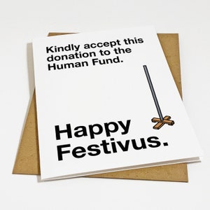 Carte Happy Festivus - Carte de vacances drôle de sitcom - Fonds humain - Carte de Noël drôle de bâillon pour un cadeau en espèces