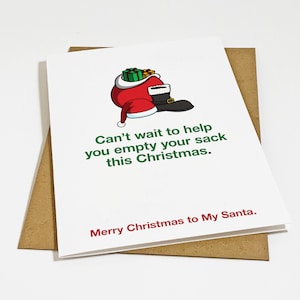 Videz votre sac Carte de Noël pour votre petit ami - Carte de voeux de vacances timide et suggestive pour mari - Carte de voeux A2 blanc mat