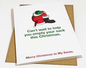 Empty Your Sack Christmas Card For Your Boyfriend - Coyly Suggestive Holiday Greeting Card For Husband - A2 Matte White Greeting Card