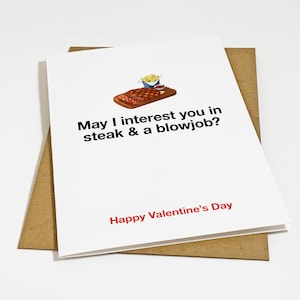 Raunchy Valentine's Card For Boyfriend - Steak & A Blowjob Valentine's Card - Naughty V-Day Present For Him, Card For Husband