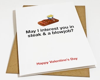 Raunchy Valentine's Card For Boyfriend - Steak & A Blowjob Valentine's Card - Naughty V-Day Present For Him, Card For Husband