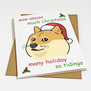 Carte de Noël Doge - Funny Shiba Dog Meme - Wow Amaze - Beaucoup de vacances - Jolie carte de vœux pour les amoureux des chiens A2