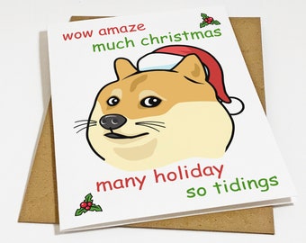 Doge Christmas Card - Funny Shiba Dog Meme - Wow Amaze - Many Holiday - Cute Holiday Card For Dog Lovers A2 Sized Card