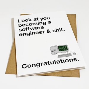 Carte de remise des diplômes d'ingénieur logiciel, carte de remise des diplômes pour diplômé en informatique, regardez-vous devenir un ingénieur logiciel et merde