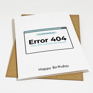 Erreur système 404 carte d'anniversaire - carte d'anniversaire drôle pour frère ou sœur aînée - carte d'anniversaire sarcastique