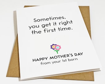 Funny Mothers Day Card From Your First Born, Oldest Child Mother's Day Gift, Sarcastic Mother's Day Card, Witty Mom Card