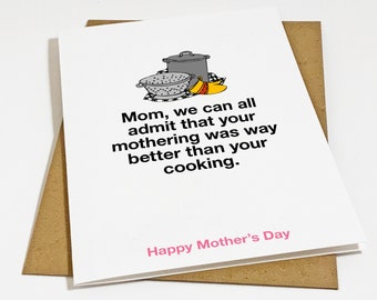 Subpar Cooking Mother's Day Card - Funny Mother's Day Card - Snarky & Witty Mothers Day Greeting - A2 Matte White Greeting Card