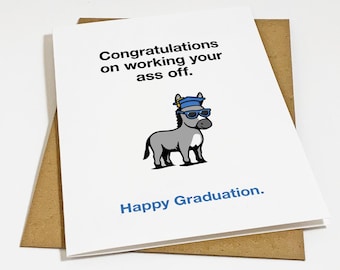 Funny Donkey Graduation Card For Son or Nephew - Witty Joke Congratulations Greeting Card
