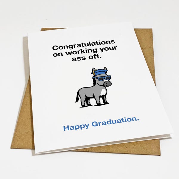 Funny Donkey Graduation Card For Son or Nephew - Witty Joke Congratulations Greeting Card