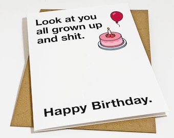Funny 18th Birthday Card For Son, Nephew or Niece - All Grown Up And Shit Birthday Gift Card For Him,