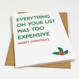 Funny Christmas Card 5 Pack Set: &#39;Too Expensive&#39; Holiday Greeting For Niece And Nephew