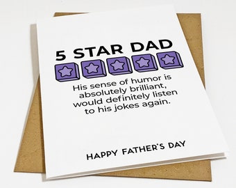 Five Star Review Dad - Hilarious Father's Day Card For Husband - Funny Greeting Card For Him - From Son or Daughter