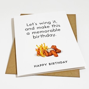Carte d'anniversaire Let's Wing It - Super voeux d'anniversaire pour les fans d'ailes de poulet - Carte-cadeau d'ailes de poulet