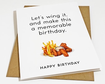 Let's Wing It Birthday Card - Awesome Birthday Greeting For Chicken Wing Fans - Chicken Wing Gift Card Birthday Present
